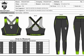 create activewear and gymwear tech pack sportswear for clothing manufacturing