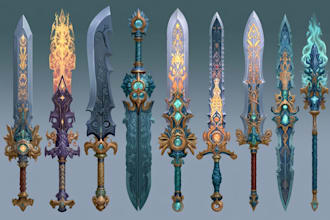 high quality weapon concept art for gaming and more