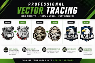 manually vector trace, redraw logo to ai, eps, svg