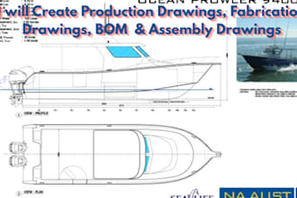 create production drawings, fabrication  drawings, bom and assembly drawings