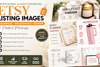 design etsy mockups, etsy listing thumbnails, canva templates, seo and listings