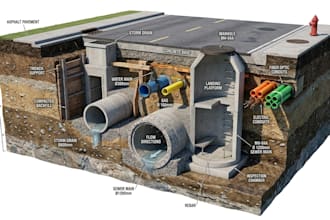 create realistic 3d underground utility, sewer, pipeline, manhole visualization