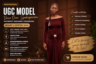 be your ugc creator, product modeling, spokesperson videos, fashion modeling,