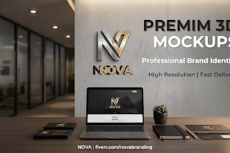create premium 3d logo mockups and brand identity presentations