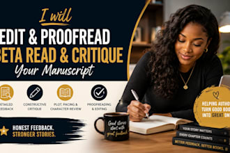 edit and proofread your manuscript, beta read and critique your manuscript