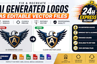 fix and recreate ai generated logo as editable vector files