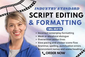 edit, format screenplay or script, rewrite feature script, TV series, stage play