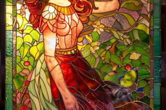 create vintage stained glass poster, floral window pattern and custom glass art