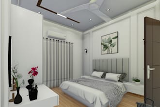 interior design for bed room, bath, kitchen,3d floor plan