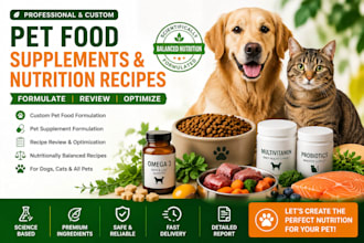 formulate and review custom pet food supplements and nutrition recipes