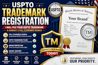 file your uspto trademark registration and conduct a full clearance search