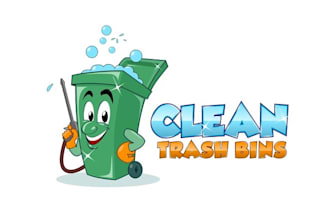 design fresh wash clean trash bins logo