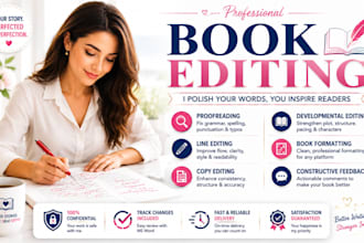novel book editing, developmental editing and book proofreading