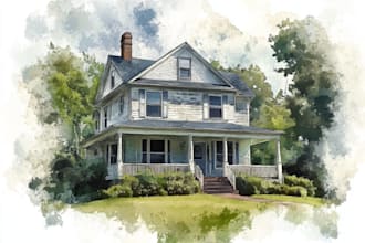 house in watercolor painting style