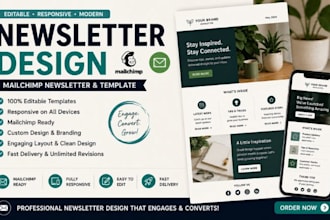 editable responsive newsletter design, mailchimp newsletter, newsletter template
