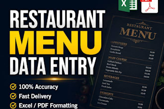 do professional restaurant menu data entry and excel data entry