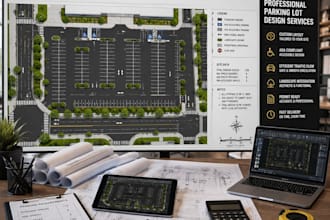 design commercial parking iot layout, striping plan ad site plan