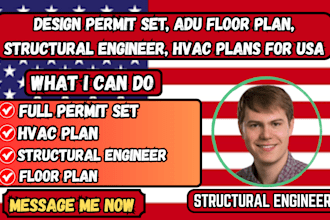 design permit set, adu floor plan, structural engineer, hvac plans for USA