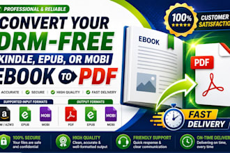 convert your drm free kindle, epub, or mobi ebook to PDF