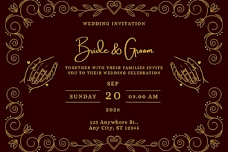 design luxury maroon and gold wedding invitation card