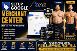 setup google merchant center for fat loss weight loss peptide stores