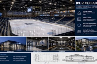 design a professional 3d ice rink, hockey arena, and skating facility