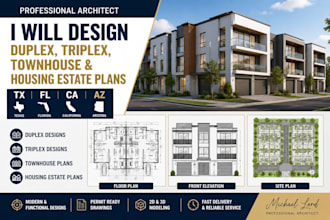 tx, fl,ca, az, design duplex, triplex, townhouse and housing estate plans
