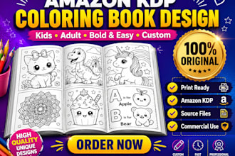 create bold and easy coloring book pages, cover and amazon KDP interior design