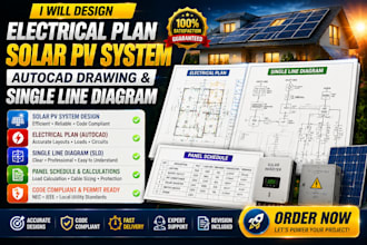 design electrical plan solar pv system autocad  drawing and single line diagram