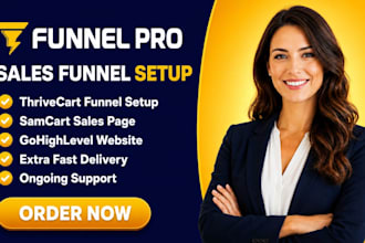 setup thrivecart, samcart sales funnel, landing page and gohighlevel website