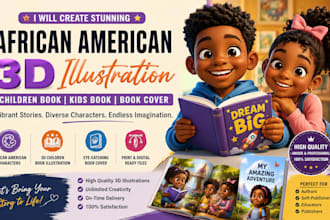 create stunning african american 3d children book illustration, kids book