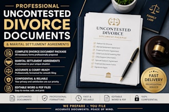 draft uncontested divorce documents and marital settlement agreements