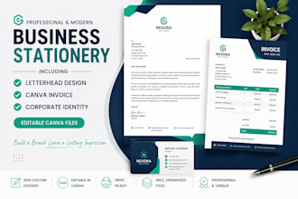 create business stationery, letterhead, canva invoice and corporate identity
