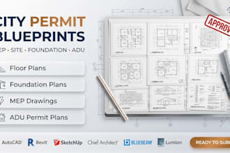 draw full city permit blueprint, mep, site plans, foundation plans, adu permit