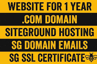 build a website with a com domain, hosting and emails for 1 year