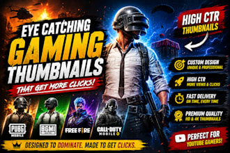 design eye catching youtube gaming thumbnails for bgmi, pubg and free fire