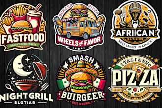 design restaurant, pizza, bbq, coffee shop, juice, catering, food logo for your