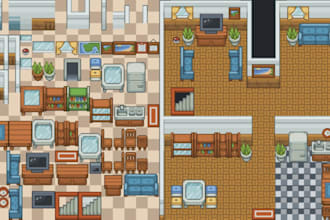 do pixel tileset, 16x16, 32x32 top down tileset, tile map for game environment