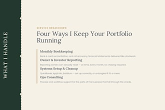do your bookkeeping, clean up, and financial projections