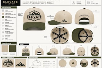 create cap tech pack hat tech pack, trucker, snapback and dad hat for production