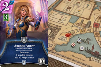 design board game cards, maps, game boards and tabletop game artwork