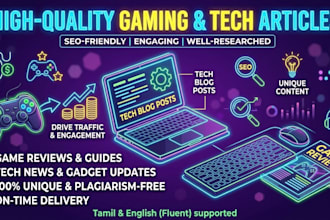 write high quality gaming articles and tech blog posts