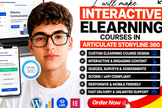 design or edit interactive elearning course in articulate storyline, rise, scorm