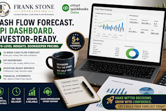 build a 13 week cash flow forecast in quickbooks with KPI dashboard for startups