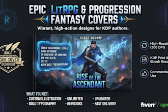 design an epic litrpg cover design or progression fantasy book cover