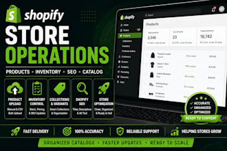 manage shopify product upload inventory catalog SEO listing collections store VA