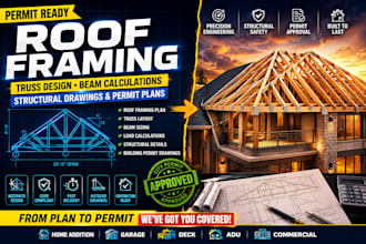 design roof framing, roof truss, beam calculations and permit ready drawing