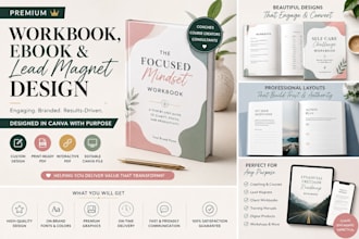 design premium canva workbook, lead magnet pdf and coaching ebook