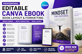 design an editable canva ebook, book layout, and book formatting
