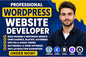 build wordpress website using kadence, blocksy, gutenberg, spectra and avada